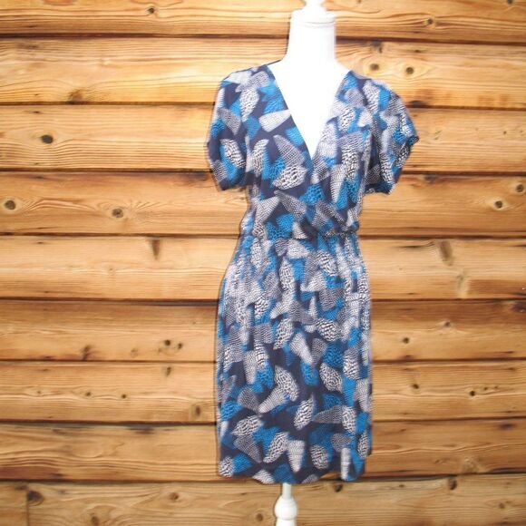 Tory Burch Silk Jersey Surplice Blue Print Dress - Picture 2 of 10